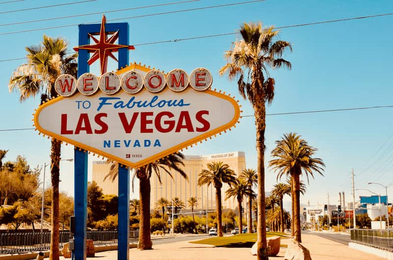 Las Vegas Strip at night showcasing iconic hotels and neon lights