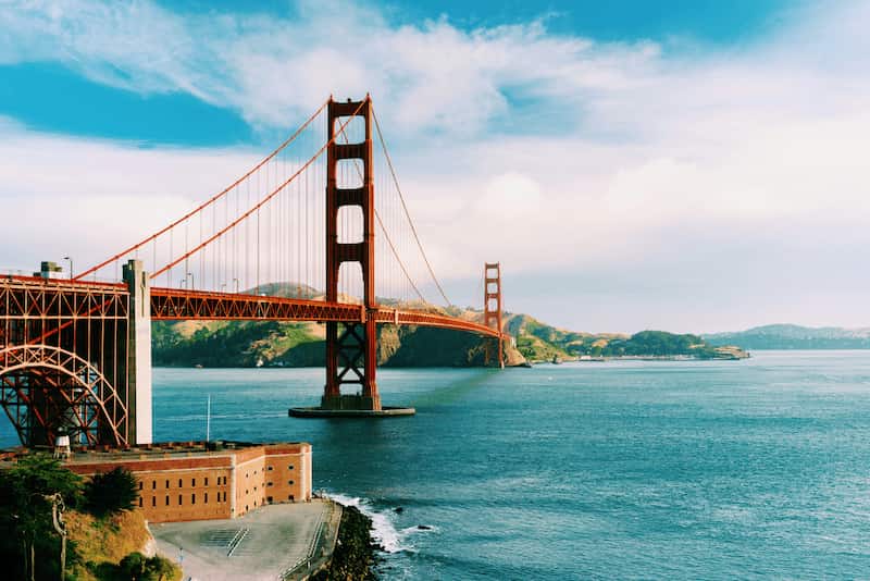 San Francisco skyline featuring the Golden Gate Bridge and Bay Area