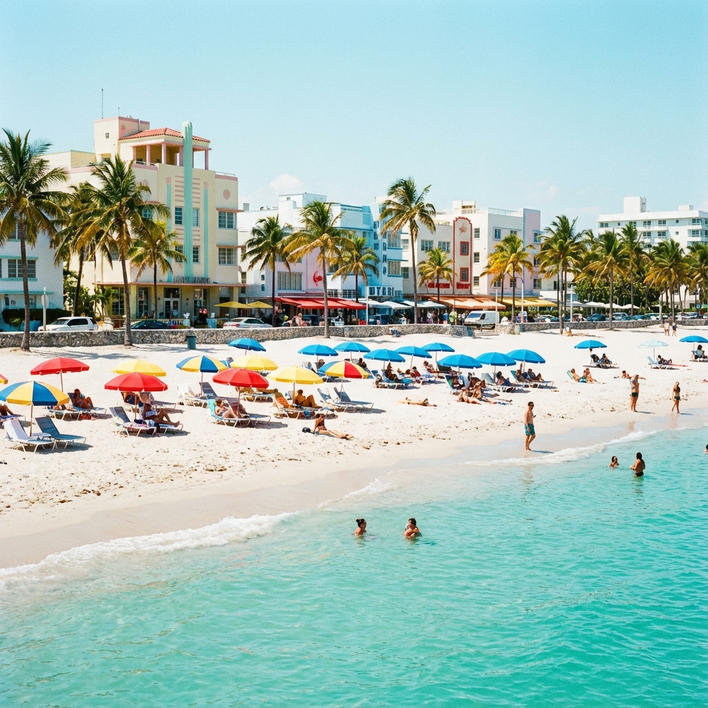 Turquoise waters and white sand at Miami Beach